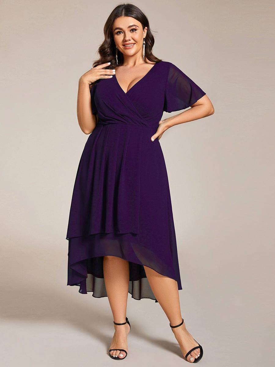 ever LARK|Chiffon Elegance Short Sleeve High-Low Wedding Guest Dress