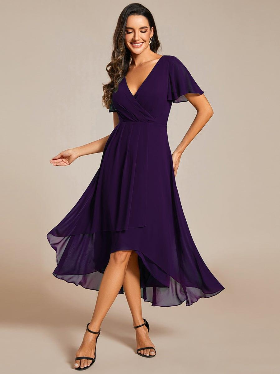 ever LARK|Chiffon Elegance Short Sleeve High-Low Wedding Guest Dress