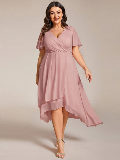 ever LARK|Chiffon Elegance Short Sleeve High-Low Wedding Guest Dress