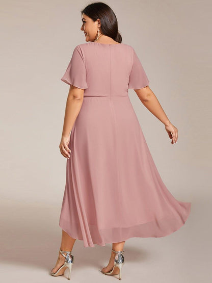 ever LARK|Chiffon Elegance Short Sleeve High-Low Wedding Guest Dress