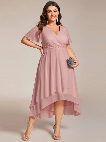 ever LARK|Chiffon Elegance Short Sleeve High-Low Wedding Guest Dress
