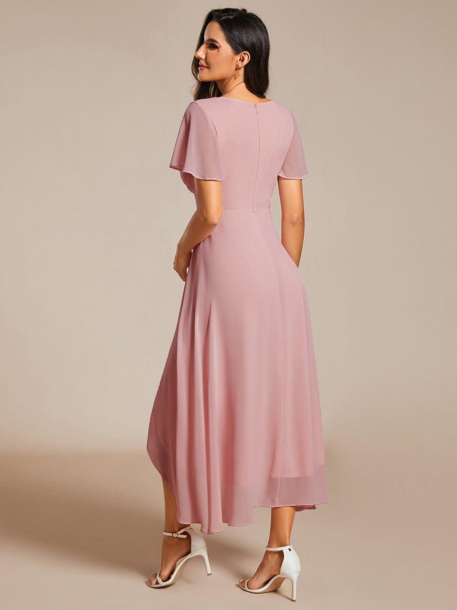 ever LARK|Chiffon Elegance Short Sleeve High-Low Wedding Guest Dress