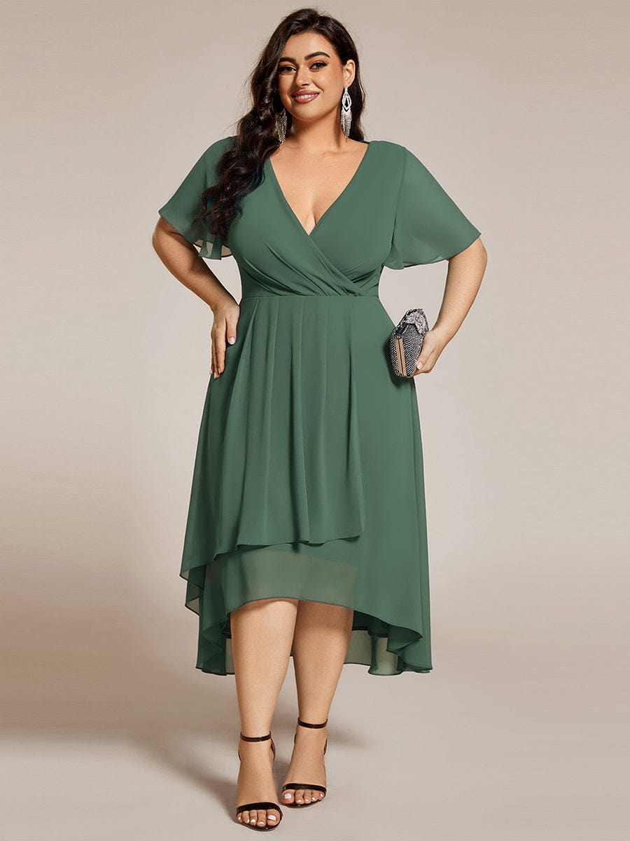 ever LARK|Chiffon Elegance Short Sleeve High-Low Wedding Guest Dress