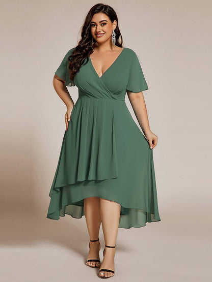 ever LARK|Chiffon Elegance Short Sleeve High-Low Wedding Guest Dress
