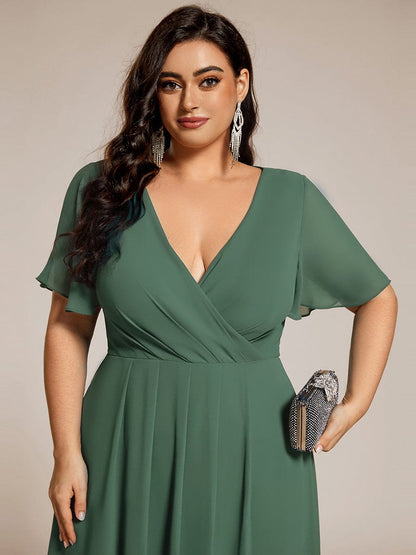 ever LARK|Chiffon Elegance Short Sleeve High-Low Wedding Guest Dress