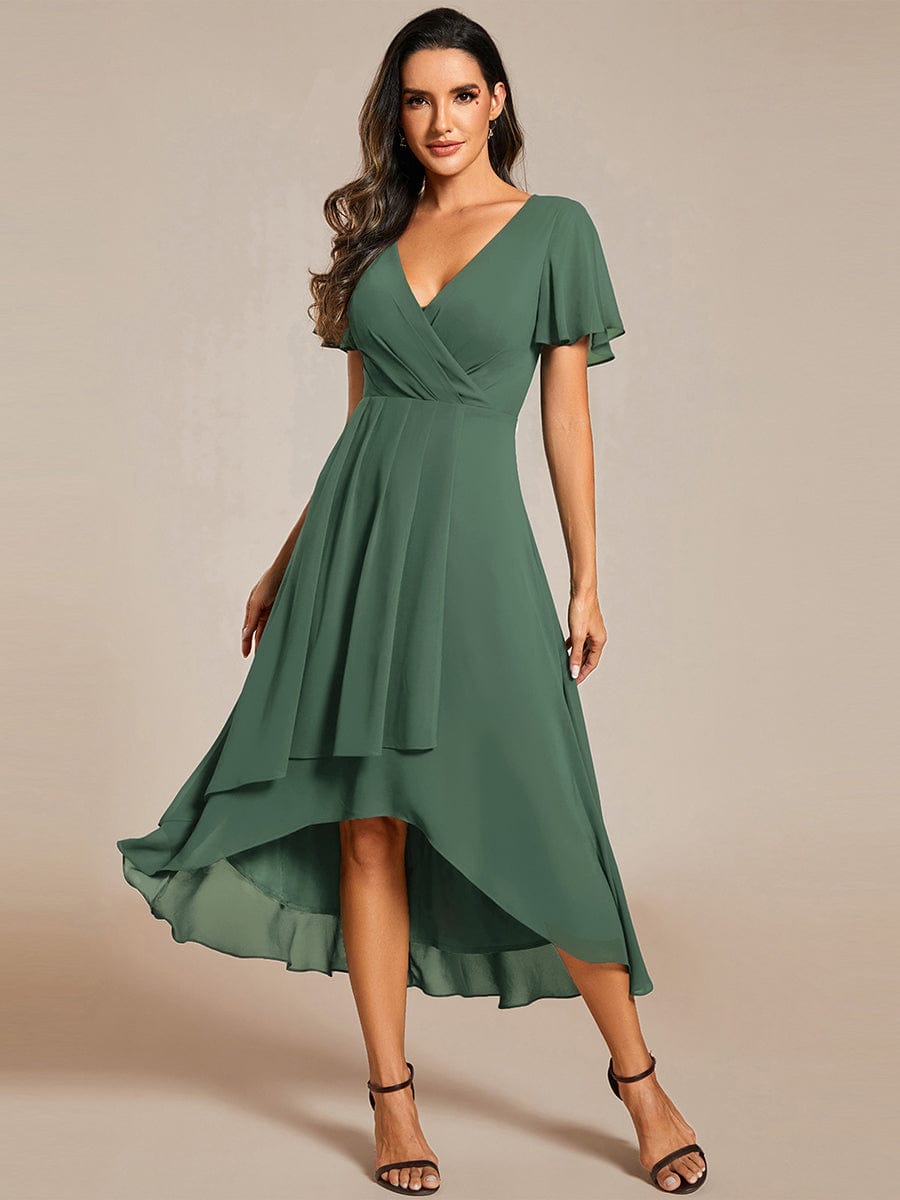 ever LARK|Chiffon Elegance Short Sleeve High-Low Wedding Guest Dress