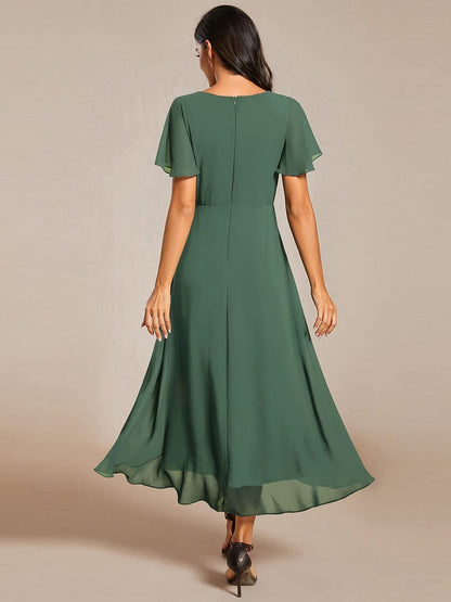 ever LARK|Chiffon Elegance Short Sleeve High-Low Wedding Guest Dress