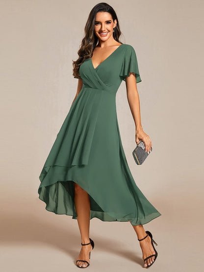ever LARK|Chiffon Elegance Short Sleeve High-Low Wedding Guest Dress