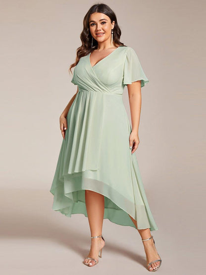 ever LARK|Chiffon Elegance Short Sleeve High-Low Wedding Guest Dress