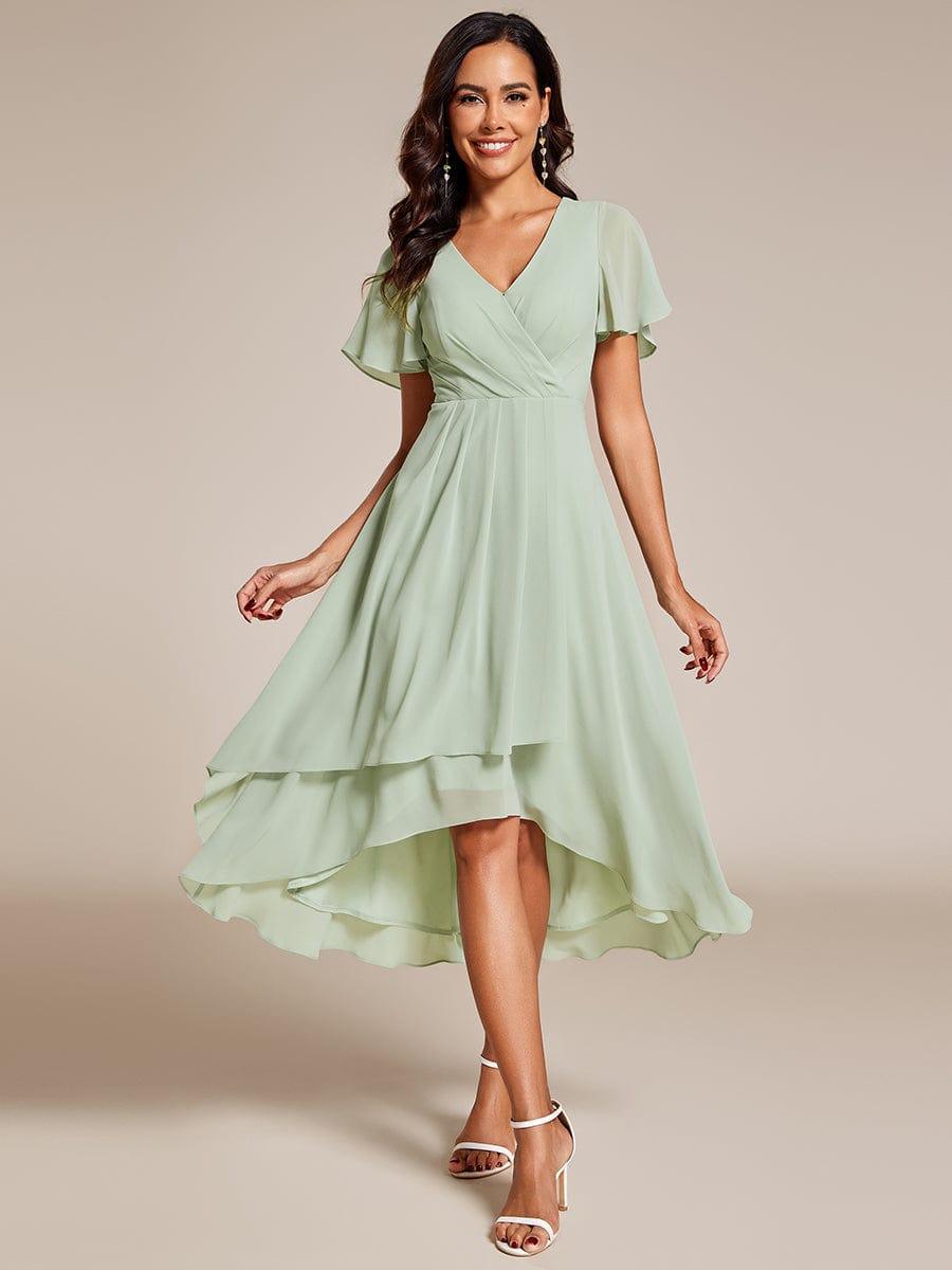 ever LARK|Chiffon Elegance Short Sleeve High-Low Wedding Guest Dress
