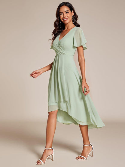 ever LARK|Chiffon Elegance Short Sleeve High-Low Wedding Guest Dress