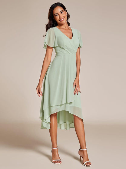 ever LARK|Chiffon Elegance Short Sleeve High-Low Wedding Guest Dress