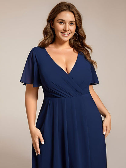 ever LARK|Chiffon Elegance Short Sleeve High-Low Wedding Guest Dress