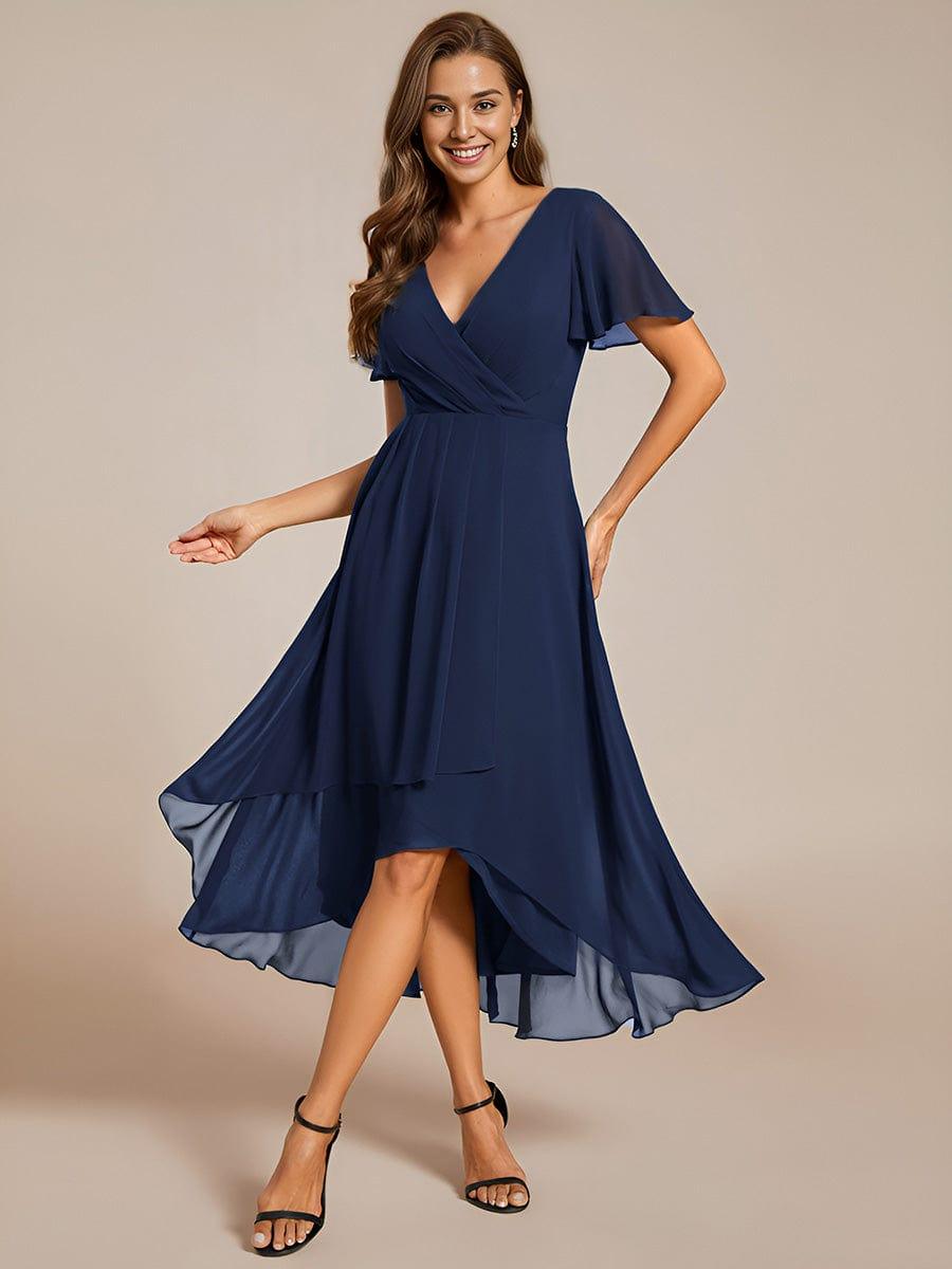 ever LARK|Chiffon Elegance Short Sleeve High-Low Wedding Guest Dress