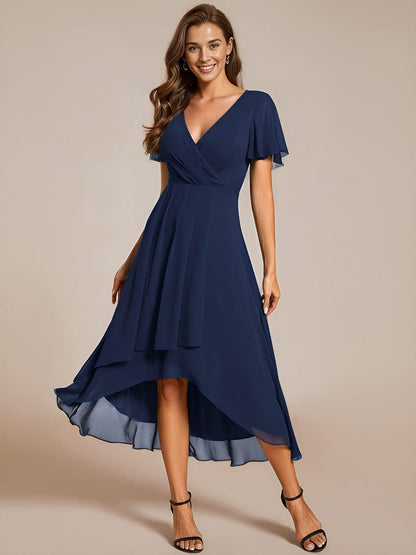 ever LARK|Chiffon Elegance Short Sleeve High-Low Wedding Guest Dress