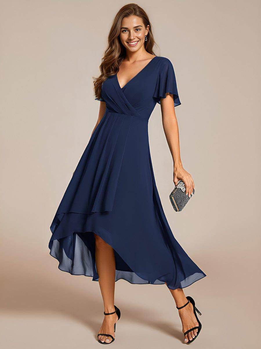 ever LARK|Chiffon Elegance Short Sleeve High-Low Wedding Guest Dress