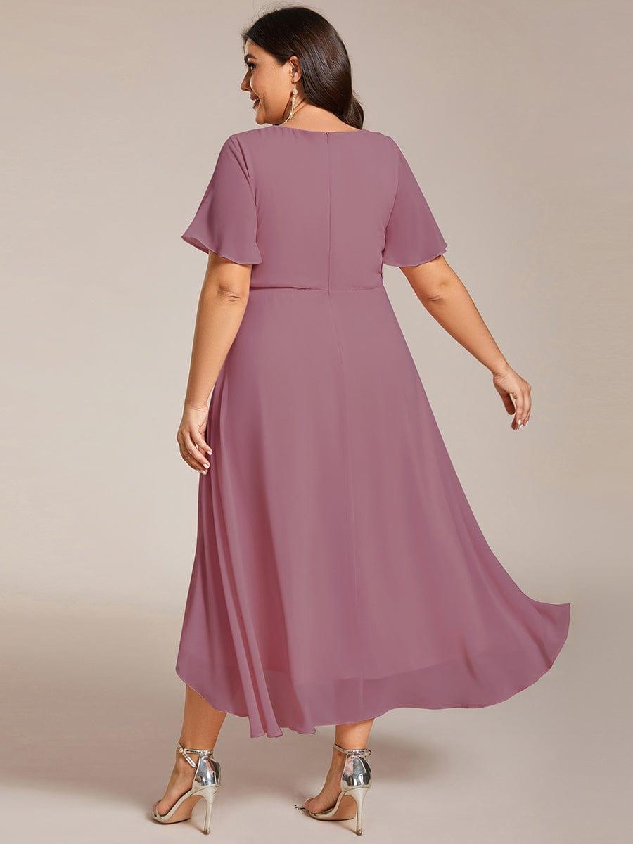 ever LARK|Chiffon Elegance Short Sleeve High-Low Wedding Guest Dress