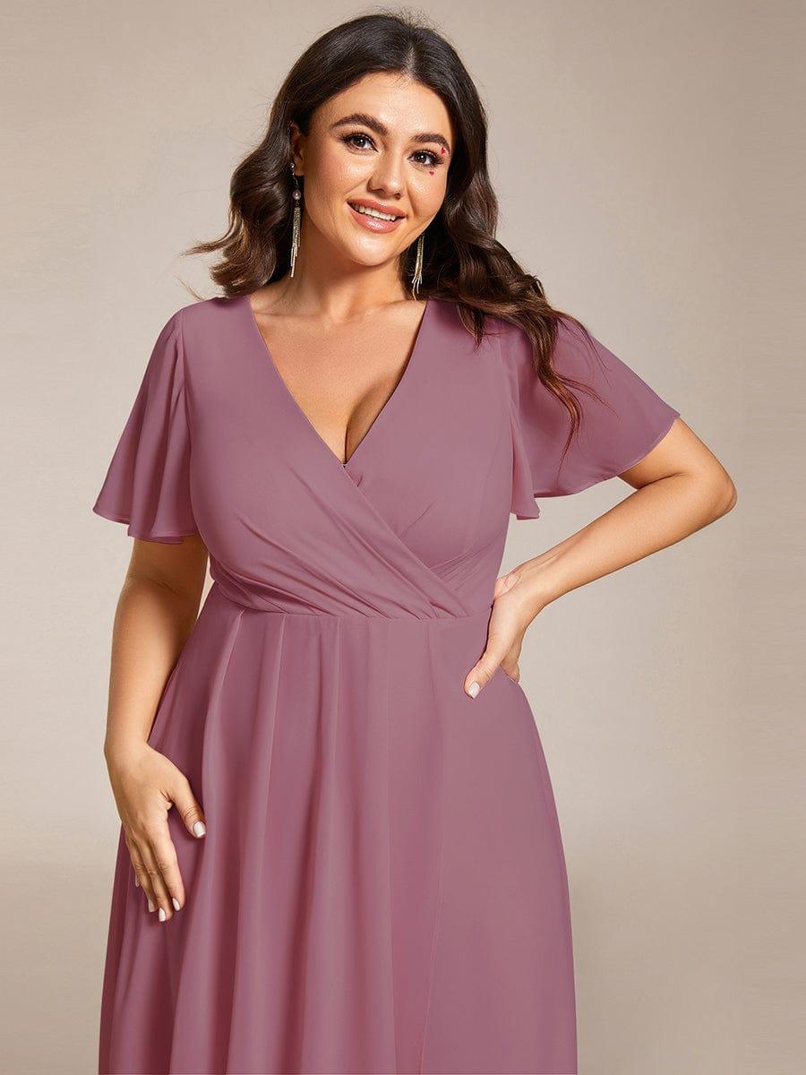 ever LARK|Chiffon Elegance Short Sleeve High-Low Wedding Guest Dress