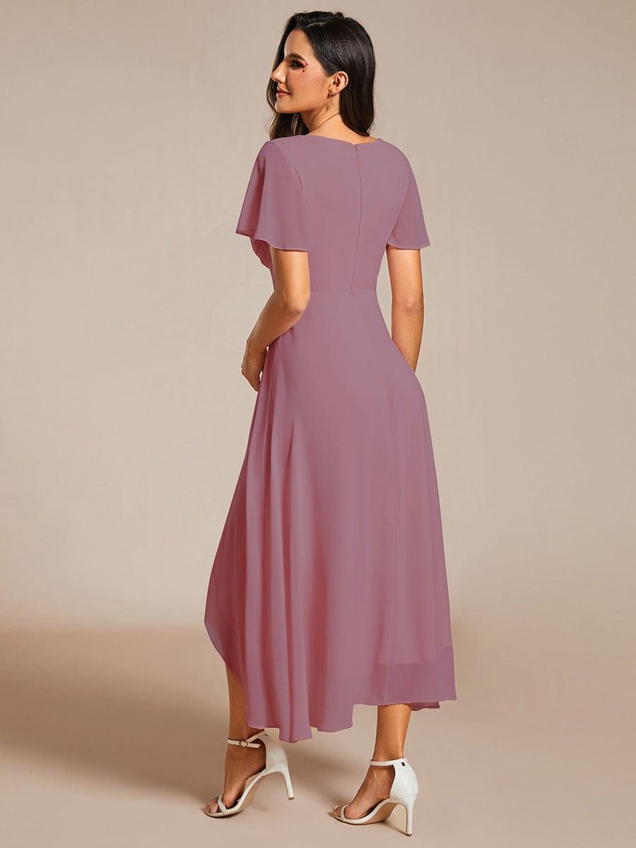 ever LARK|Chiffon Elegance Short Sleeve High-Low Wedding Guest Dress