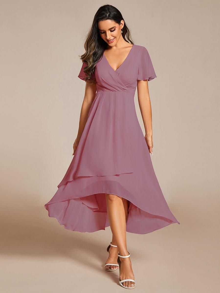 ever LARK|Chiffon Elegance Short Sleeve High-Low Wedding Guest Dress