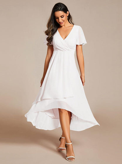 ever LARK|Chiffon Elegance Short Sleeve High-Low Wedding Guest Dress