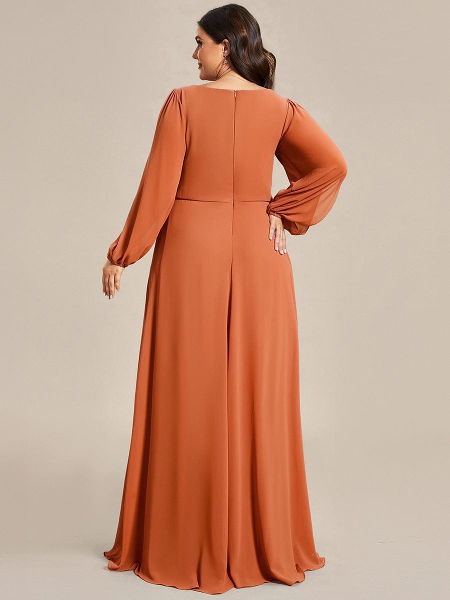 ever AMOUR|Lantern Long Slit Sleeve Deep V Applique Maxi Evening Dress