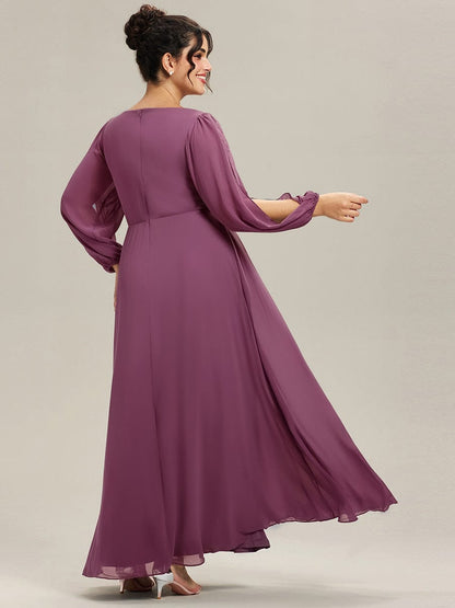 ever AMOUR|Lantern Long Slit Sleeve Deep V Applique Maxi Evening Dress