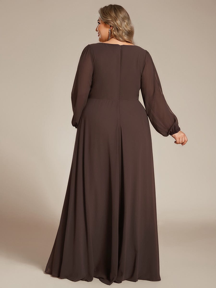ever AMOUR|Lantern Long Slit Sleeve Deep V Applique Maxi Evening Dress