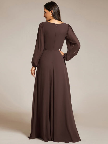 ever AMOUR|Lantern Long Slit Sleeve Deep V Applique Maxi Evening Dress