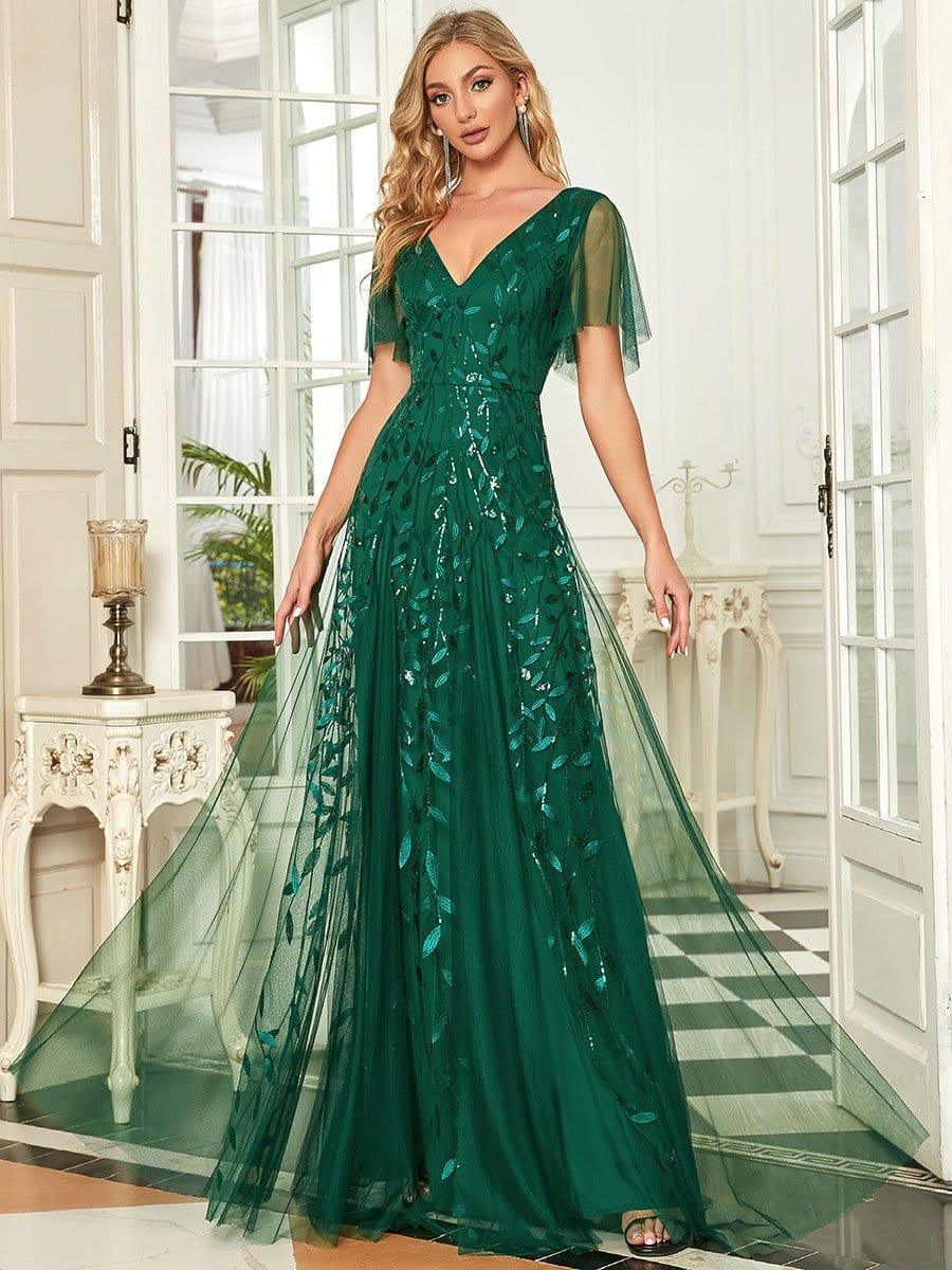 Robe Longue de Soirée Éclatante à Volants et Col en V Romantique