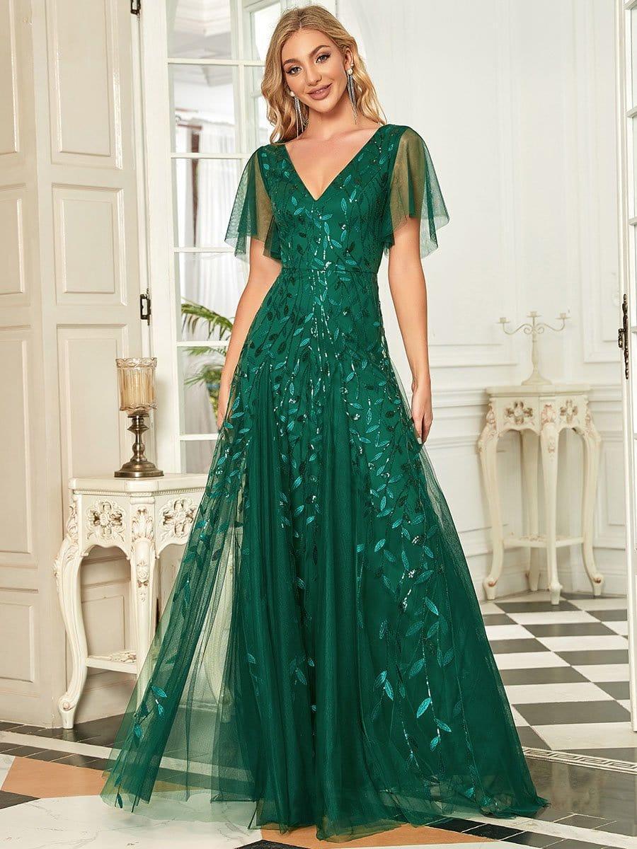 Robe Longue de Soirée Éclatante à Volants et Col en V Romantique
