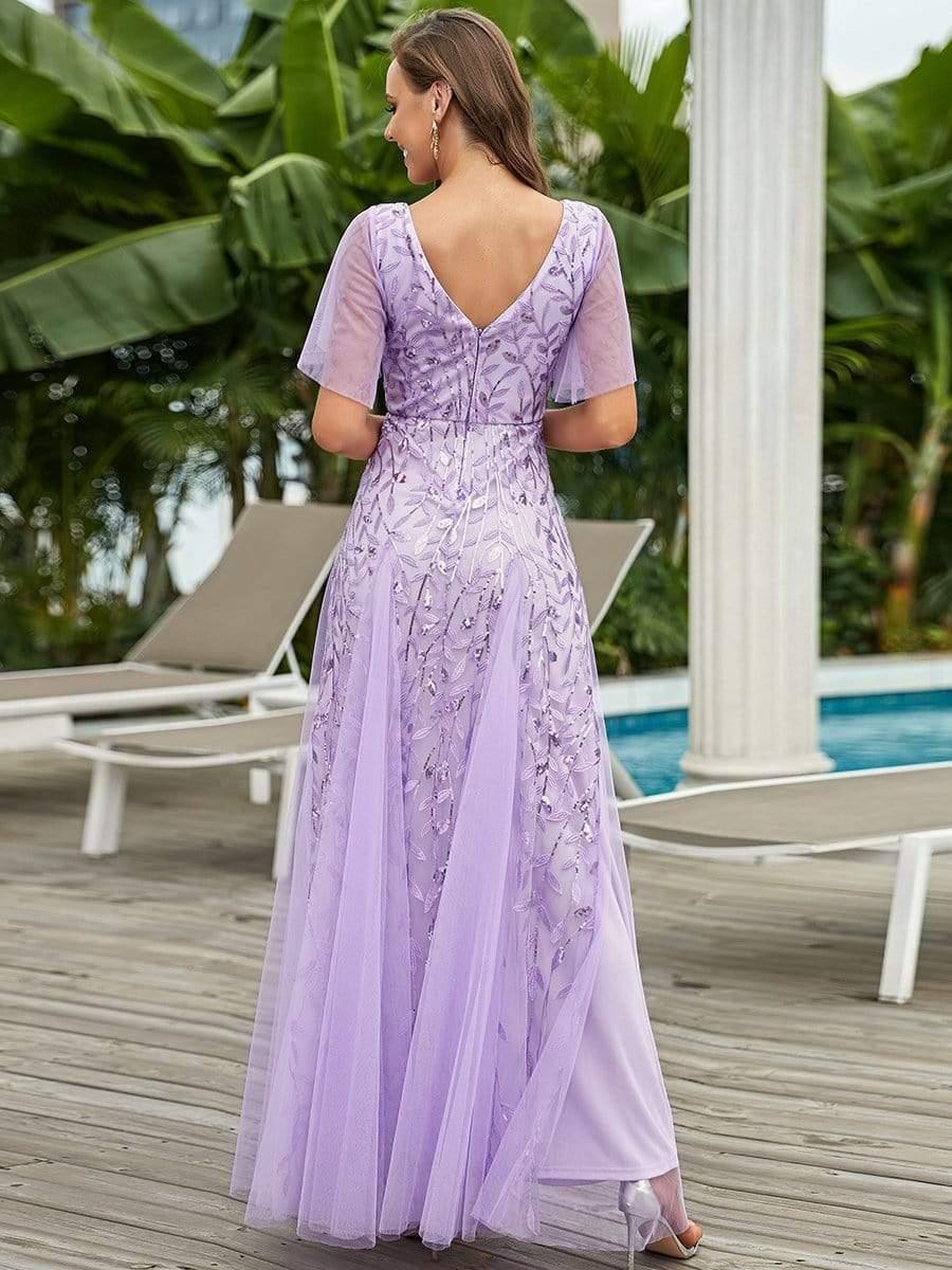 Robe Longue de Soirée Éclatante à Volants et Col en V Romantique