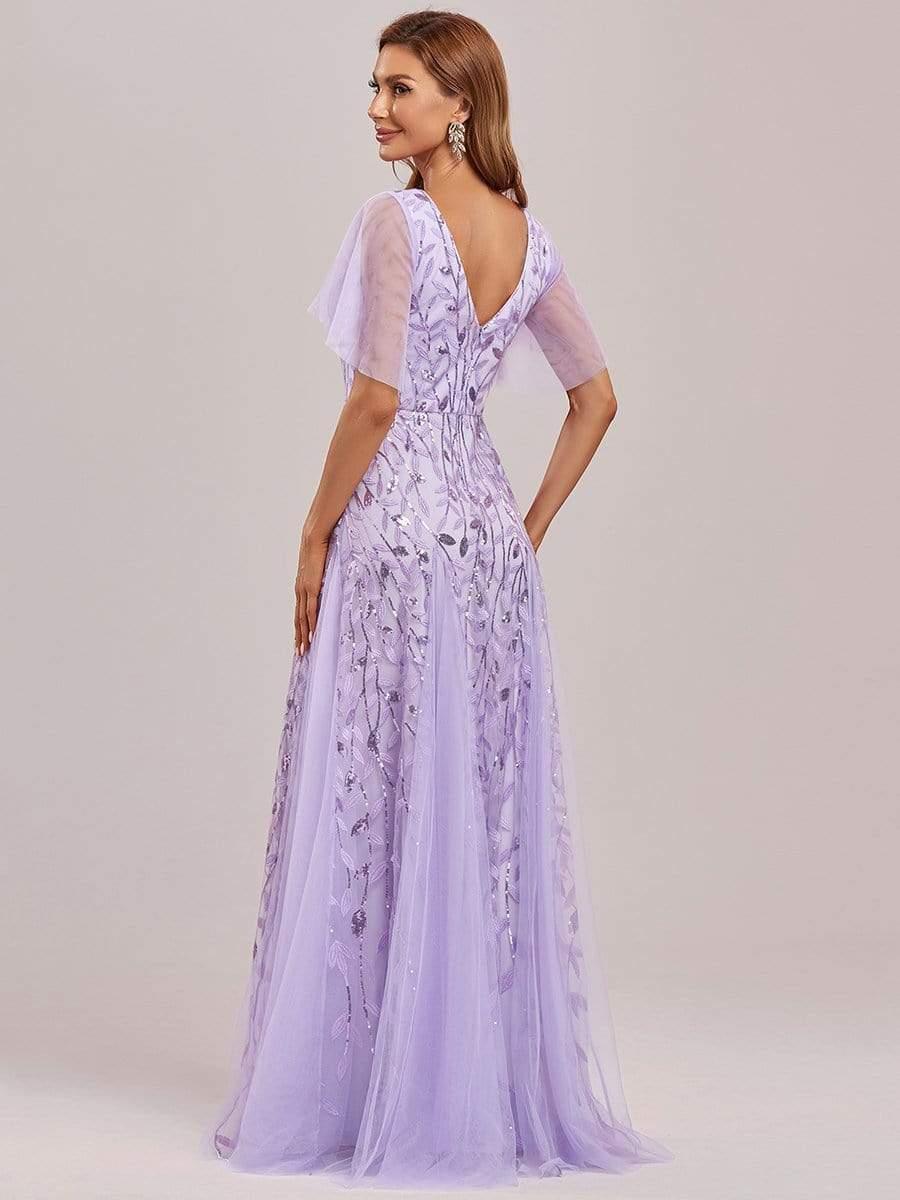 Robe Longue de Soirée Éclatante à Volants et Col en V Romantique