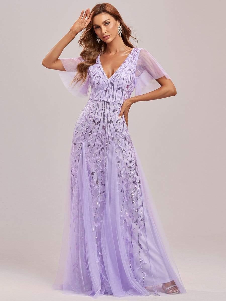Robe Longue de Soirée Éclatante à Volants et Col en V Romantique