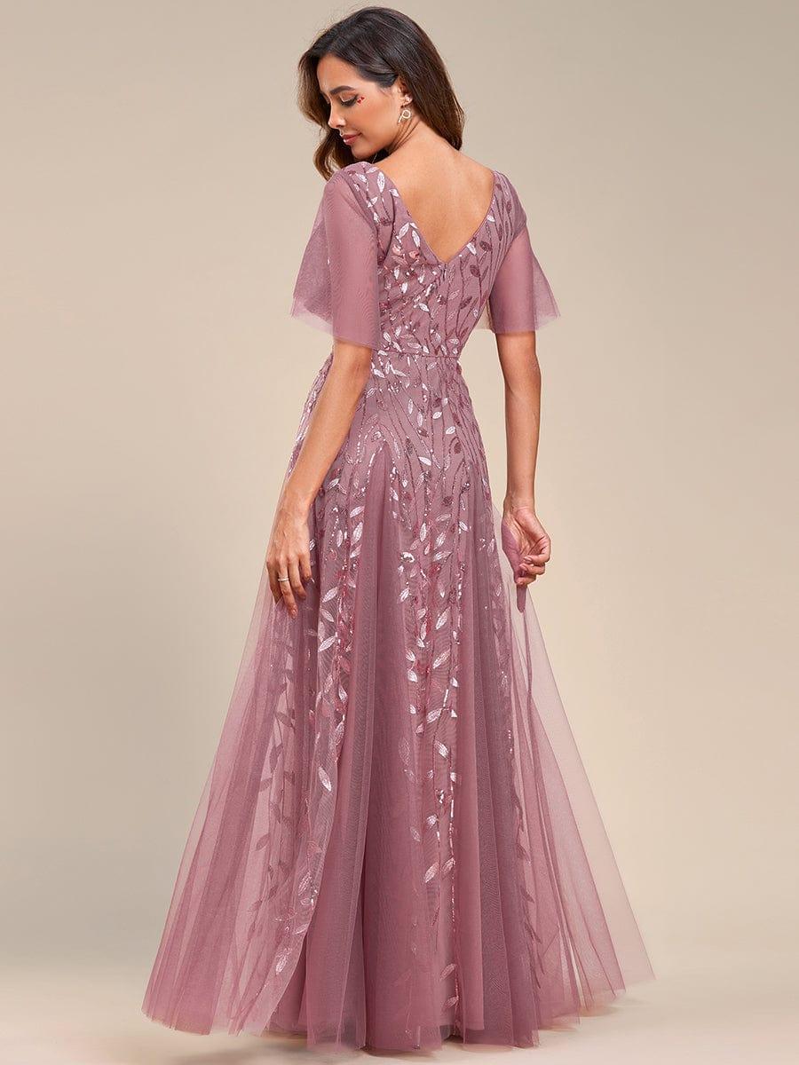 Robe Longue de Soirée Éclatante à Volants et Col en V Romantique