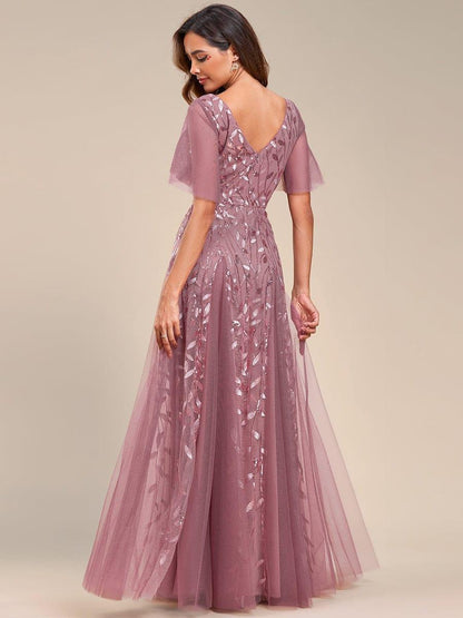 Robe Longue de Soirée Éclatante à Volants et Col en V Romantique