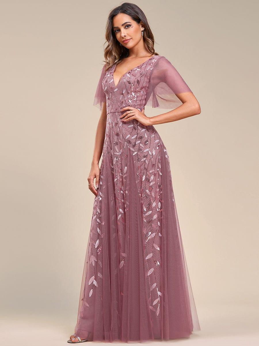 Robe Longue de Soirée Éclatante à Volants et Col en V Romantique