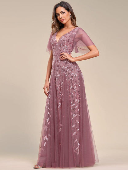 Robe Longue de Soirée Éclatante à Volants et Col en V Romantique