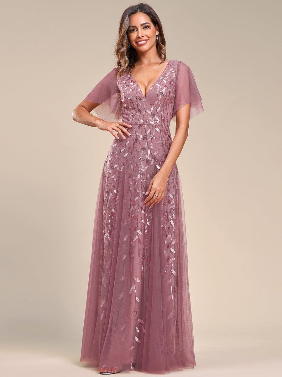 Robe Longue de Soirée Éclatante à Volants et Col en V Romantique