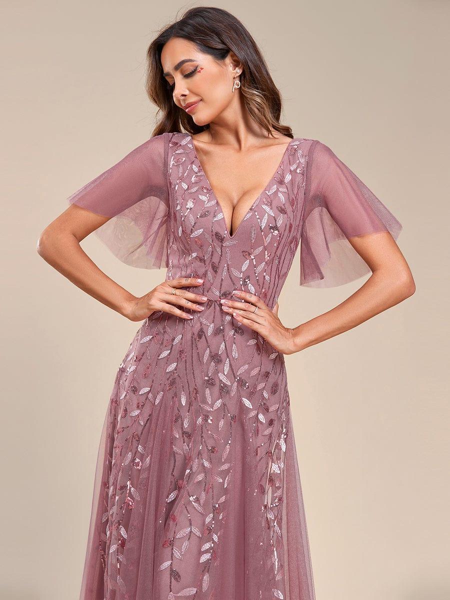 Robe Longue de Soirée Éclatante à Volants et Col en V Romantique