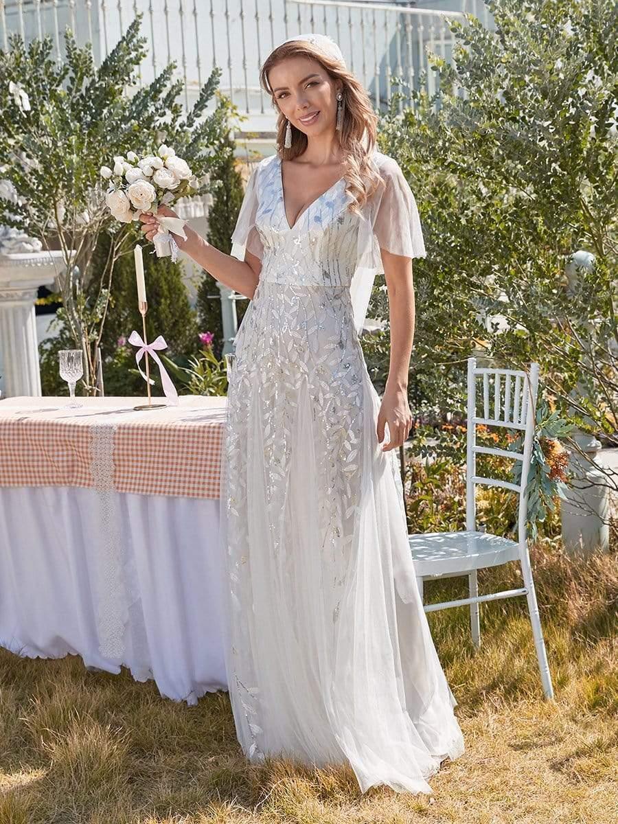 Robe Longue de Soirée Éclatante à Volants et Col en V Romantique