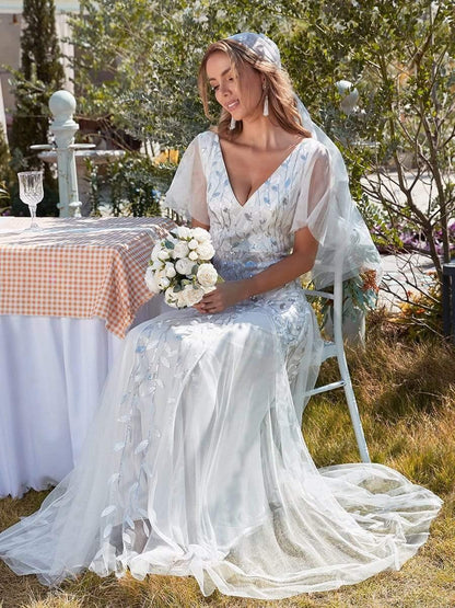 Robe Longue de Soirée Éclatante à Volants et Col en V Romantique