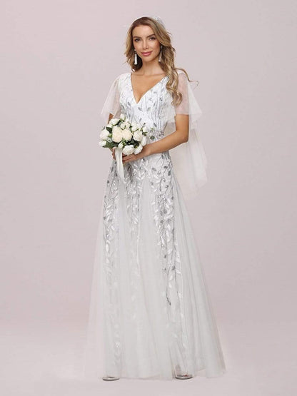 Robe Longue de Soirée Éclatante à Volants et Col en V Romantique