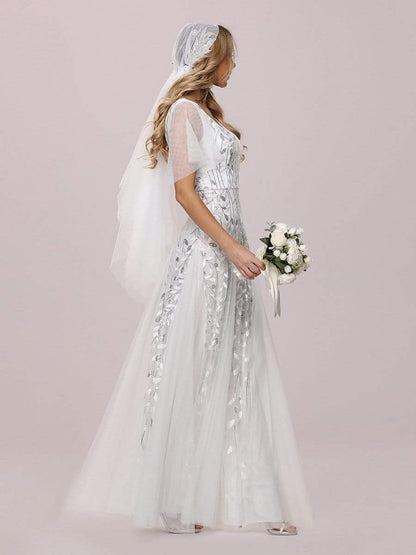 Robe Longue de Soirée Éclatante à Volants et Col en V Romantique