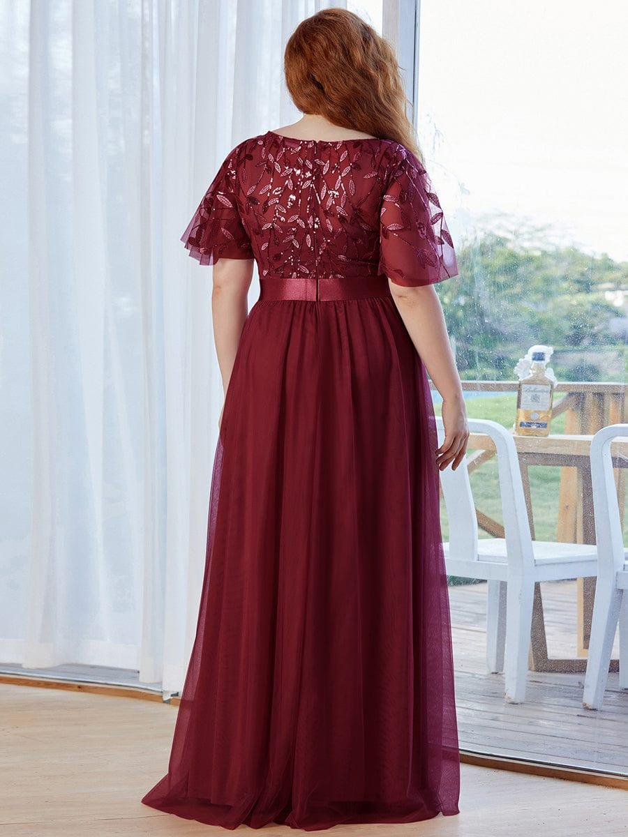Robe longue de cérémonie à manches courtes avec broderie