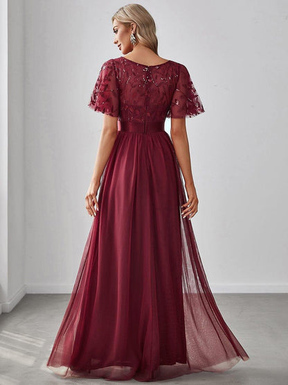 ever SAPHIR|Robes de cérémonie longues à manches courtes et broderies A-Line
