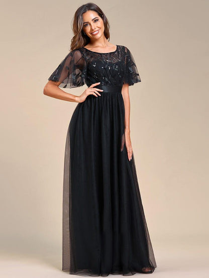 ever SAPHIR|Robes de cérémonie longues à manches courtes et broderies A-Line