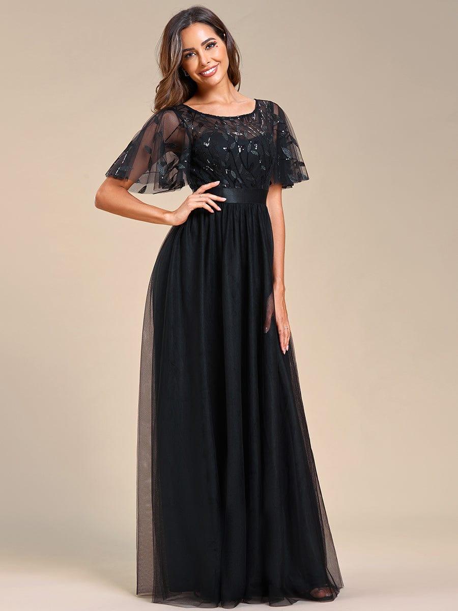 ever SAPHIR|Women's A-Line Short Sleeve Embroidery Floor Length Wedding Guest Dresses