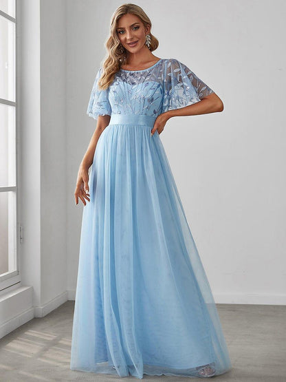 ever SAPHIR|Robes de cérémonie longues à manches courtes et broderies A-Line