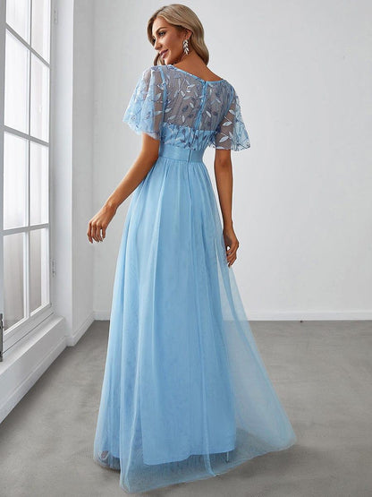 ever SAPHIR|Women's A-Line Short Sleeve Embroidery Floor Length Wedding Guest Dresses